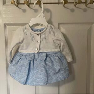 Cat & Jack White Blue Silver Baby Dress Sweater Set 0-3 Months Flower Striped